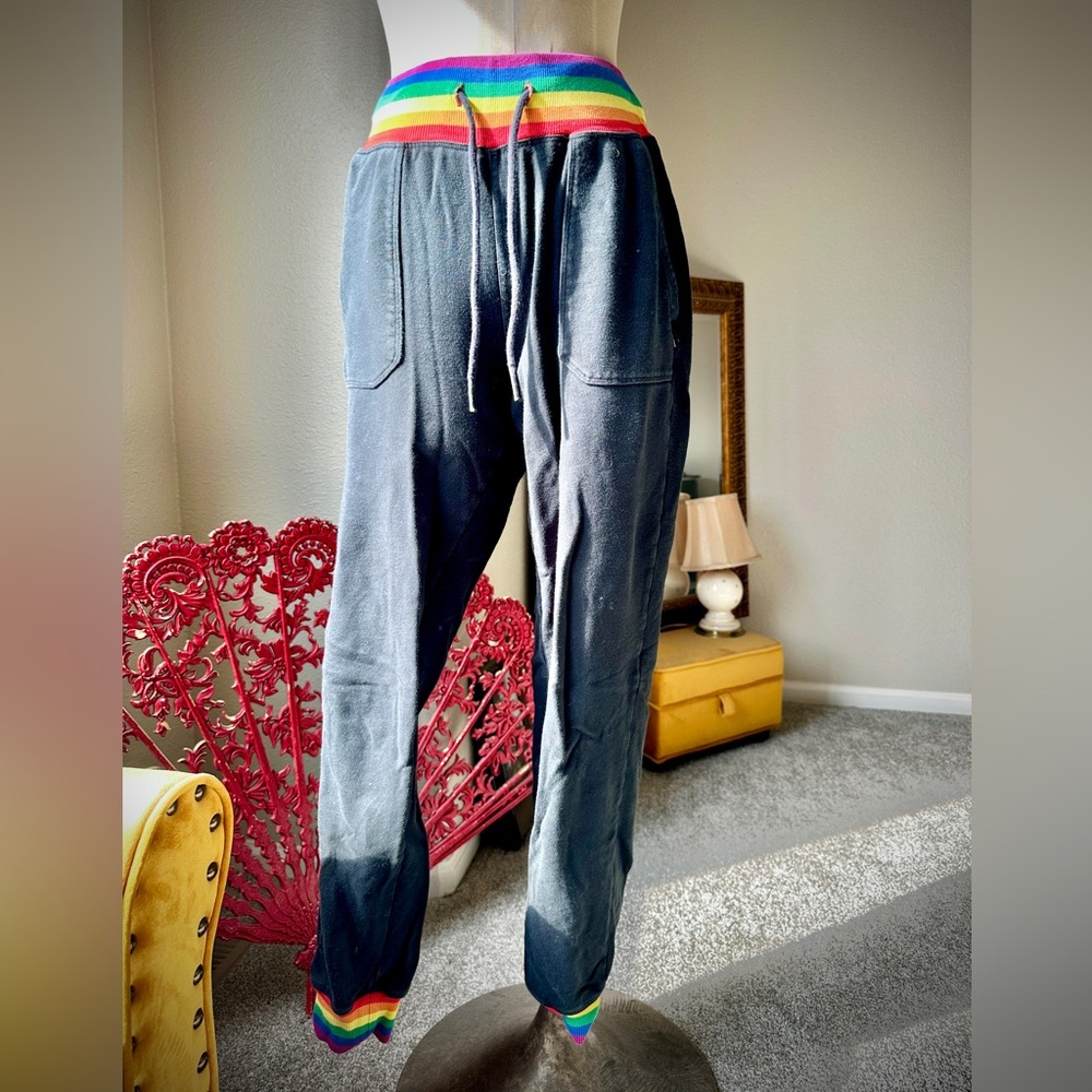TomboyX French Terry Black Joggers with Rainbow bands